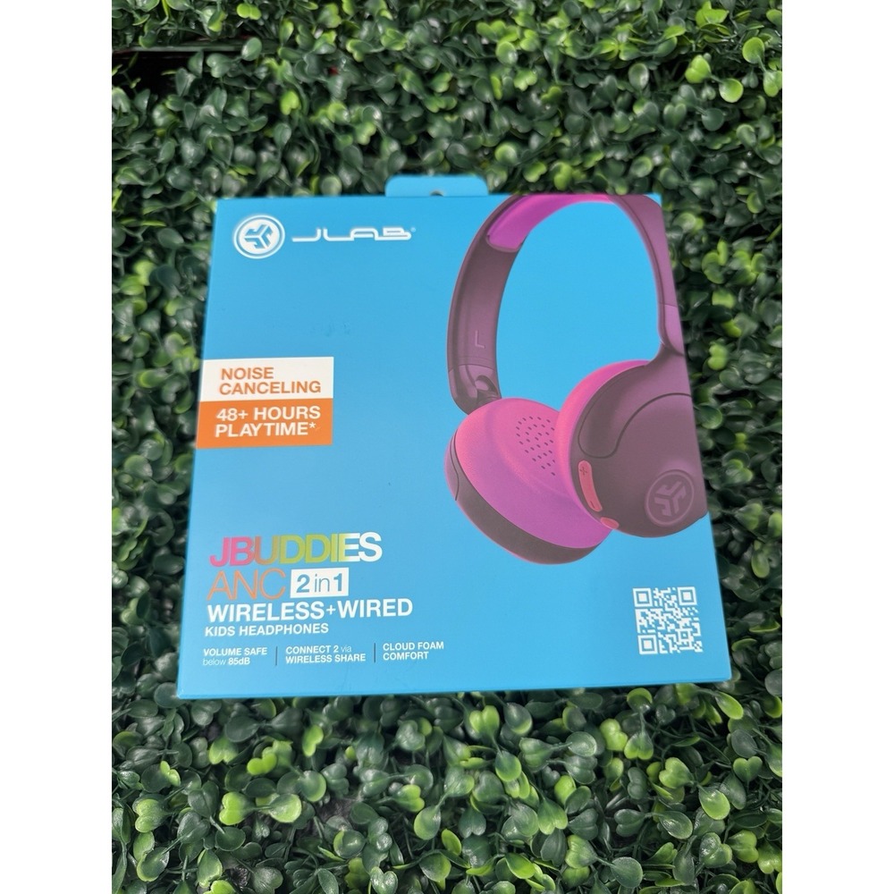 JLab JBuddies ANC 2 in 1 Wireless Wired Kids Headphones Purple/Pink Over-Ear